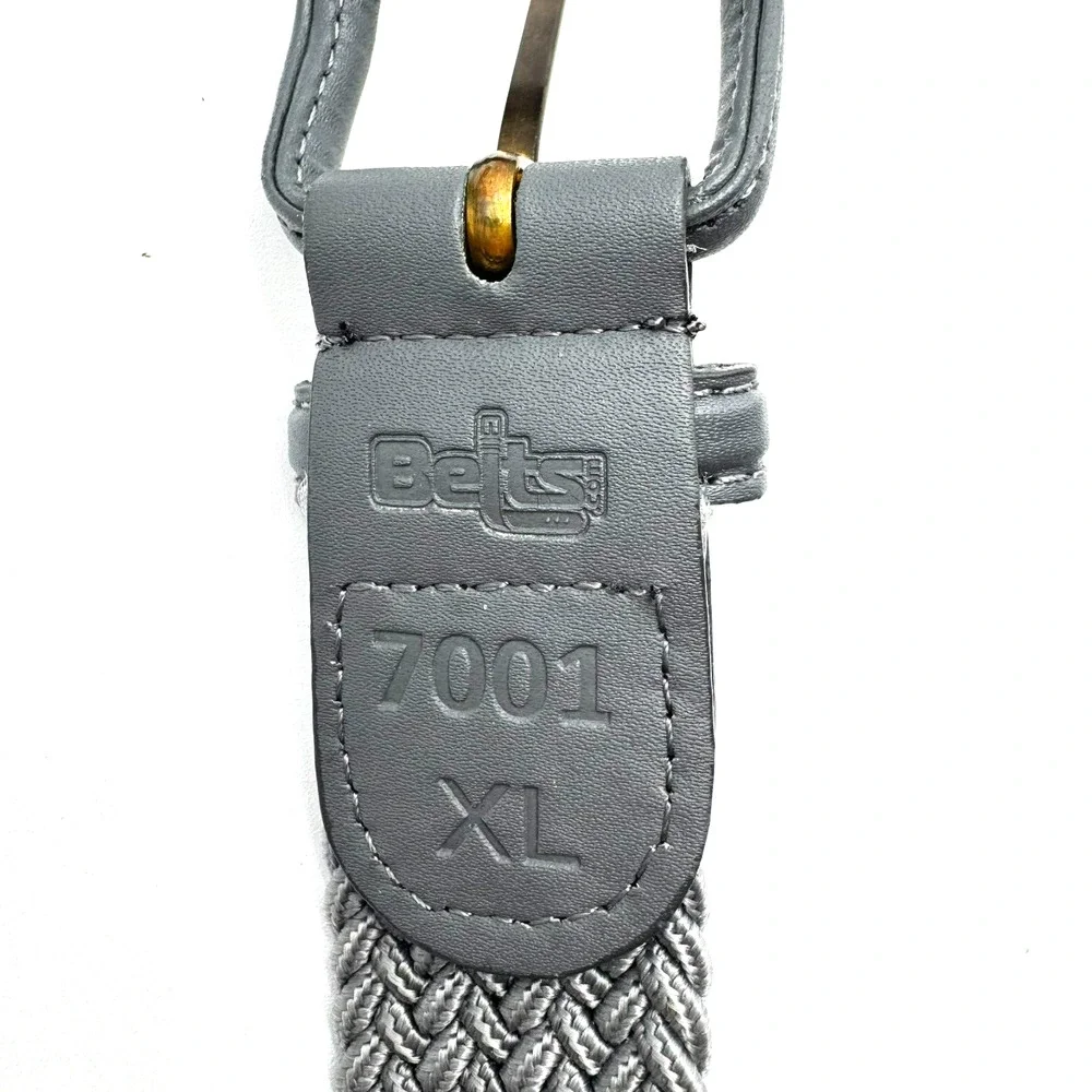 Men's XL Gray Braided Woven Stretch Golf‎ Belt Leather End Pieces Casual Preppy